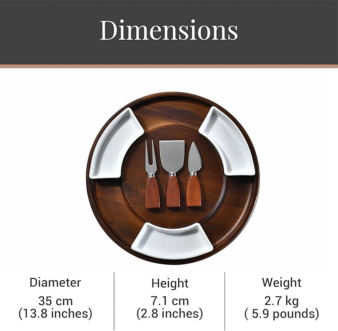 Shanik Acacia Wood Lazy Susan Cheese Board ??Rotating Serving Platter for Cheese, Charcuterie, Appetizers, and Snacks, Entertaining, Parties, and Family Gatherings