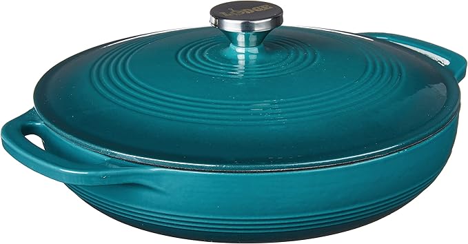 Lodge 3.6 Quart Enameled Cast Iron Covered Casserole with Lid ??Dual Handles ??Oven Safe up to 500째 F or on Stovetop - Use to Marinate, Cook, Bake, Refrigerate and Serve ??Lagoon