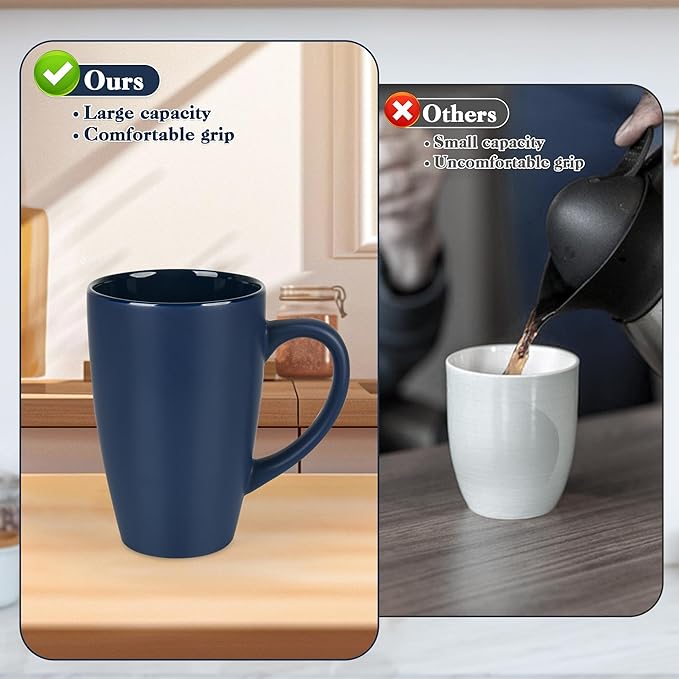 20oz Extra Large Ceramic Tall Coffee Mugs Set for Coffee Tea Hot Cocoa set of 4 Dishwasher & Microwave Safe (Matte blue)