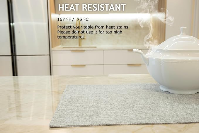 HOMEYNICE Placemat Set-Washable Place Mats for Parties, Elegant Table Mats for Kitchen Table, Set of 4 Dining Table Placemats, Heat-Resistant Cloth Placemats for Indoor and Outdoor,13x19-Gray