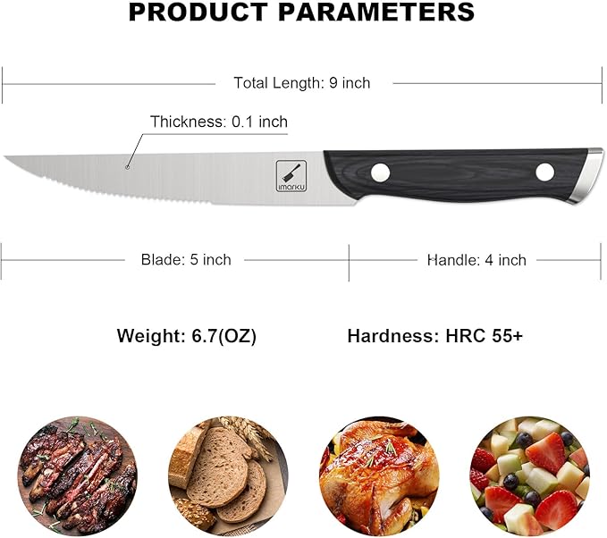 imarku Steak Knives, Steak Knives Set of 8, Serrated Steak Knife Set with Pakkawood Ergonomic Handle, Japanese HC Steel Steak Knife and Gift Box, Best Gift for Christmas&Thanksgiving