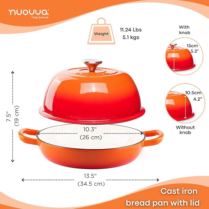 Enamelled Cast Iron Dutch Oven Pot ??Dutch Oven For Sourdough Bread Baking ??Cast Iron Bread Pot ??Orange, 6 Quarts, 26cm ??by Nuovva