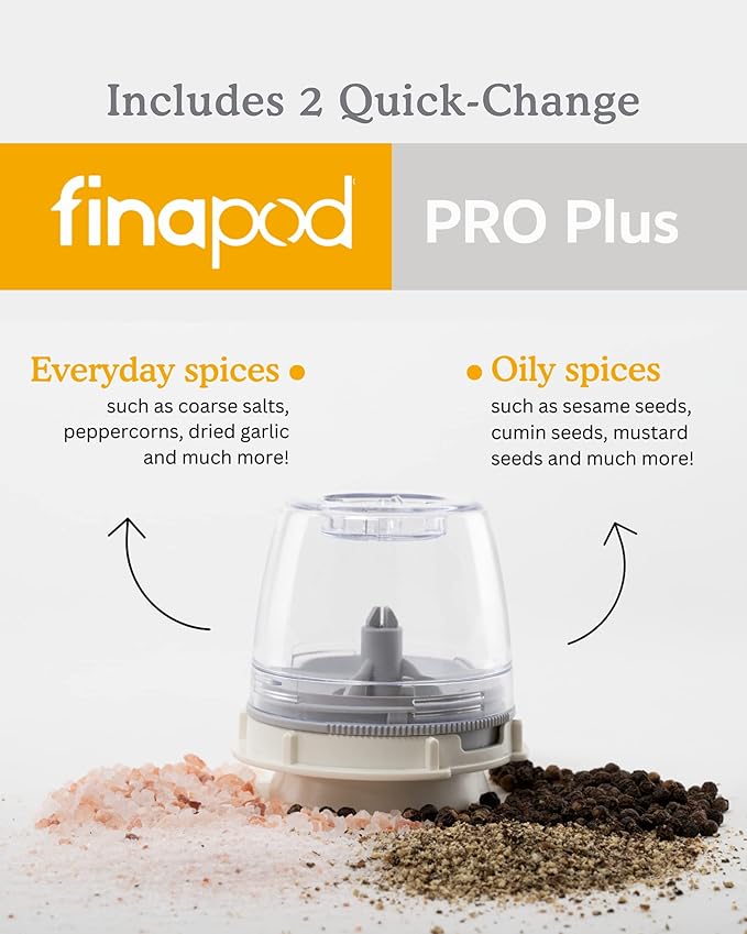 FinaMill?셲 Award-Winning Battery Operated Salt and Pepper Grinder Set ??Adjustable Coarseness, Ceramic Grinding Elements, LED Light, 2 Quick-Change Pods ??Perfect for Home Cooking and Gifting