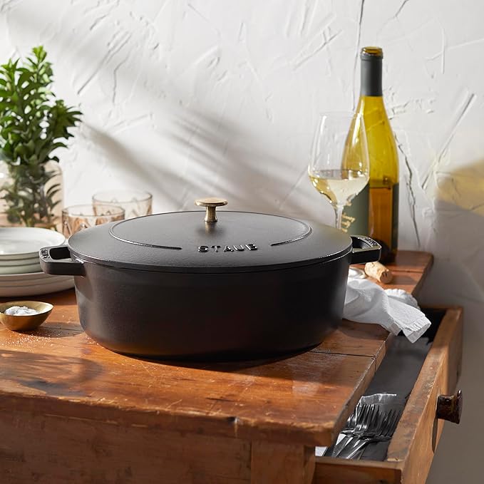 STAUB Cast Iron 6.25-qt Wide Oval Dutch Oven, Black Matte