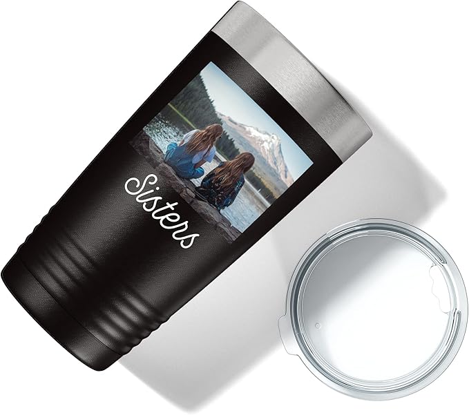 Personalized 20oz (17 Colors) Photo Picture Printed Insulated Stainless Steel Powder Coated Tumbler with Lid ??Customized Mother's Day Gift Gift for Him Men, Custom Coach Gifts Team Mom Dad (Black)