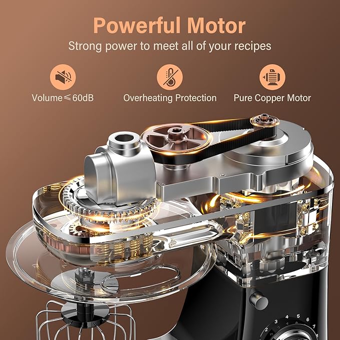 Stand Mixer, 3-In-1 8-Speed 660W 6.5QT Tilt-Head Food Electric Mixers with Bowl, Dough Hook, Whisk and Beater, Kitchen Mixer for Baking, Cake and Most Home Cooks, Black