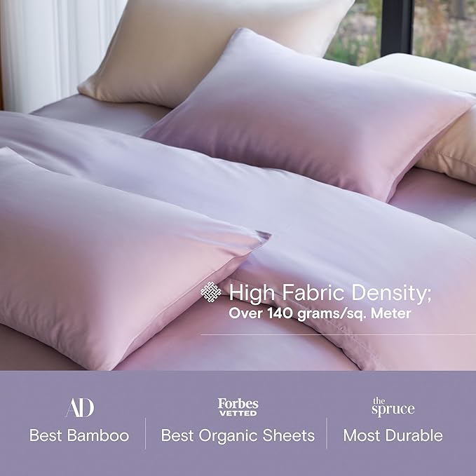 DOZ Sheet Set, 100% Viscose derived from Bamboo, Organically Grown, Buttery Soft, Cooling Sheets, High GSM, Deep Pockets - 2 Piece - 1 Pillowcase 1 Fitted Sheet (Lavender, Twin)