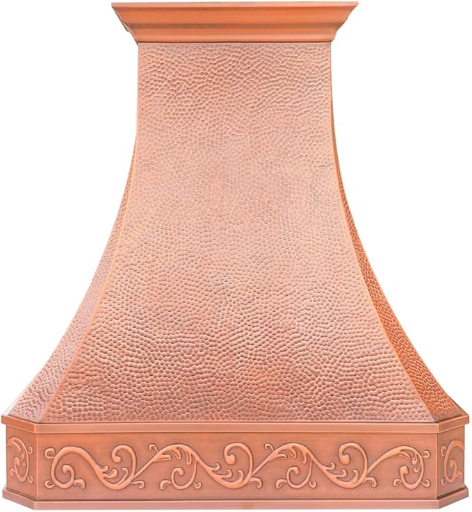 CT Copper Tailor Copper Vent Hood Wall Mount,60'' W,36''H,1260 CFM Exhaust Fan,Stainless Steel Vent,LED Light,Dishwasher-Safe Baffle Filters,Heavy Hammered-Penny Patina,VH3A
