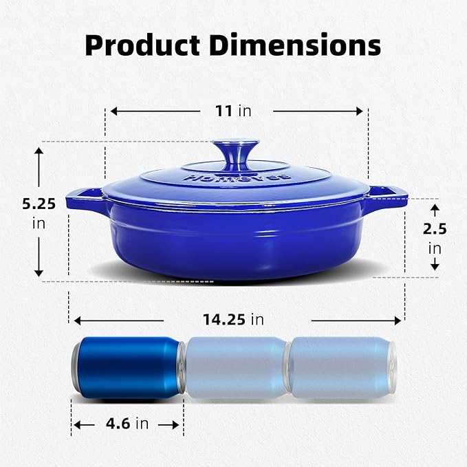 Enameled Cast Iron Dutch Oven - 4 Quart Dutch Oven Pot with Lid - Shallow Cookware Braising Pan - Oven Safe up to 500째 F for Baking, Roasting, and Braising-Blue