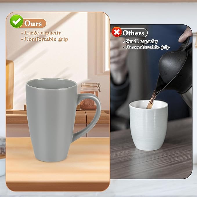 20oz Extra Large Ceramic Tall Coffee Mugs Set for Coffee Tea Hot Cocoa set of 4 Dishwasher & Microwave Safe (Matte gray)