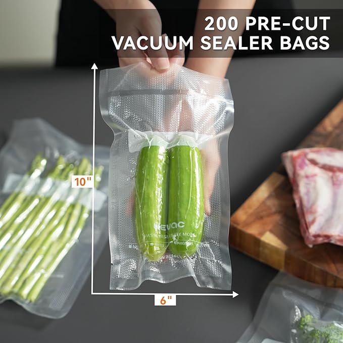 Wevac 6??x 10??200 Count Food Vacuum Sealer Bags Keeper, PreCut Pint, Ideal for Food Saver, BPA Free, Commercial Grade, Great for storage, meal prep and Sous Vide