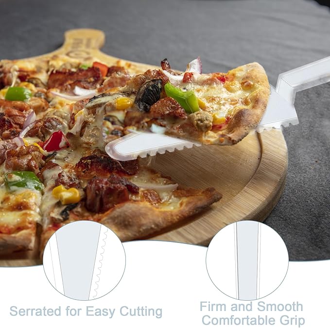 TINSKY 50Pcs Plastic Disposable Cake Cutter 9.1Inch Wedding Pie Server Plastic Spatula Cake Server Cutting Knives Pie Pizza Pastry Slicer Serving Utensils (Clear)