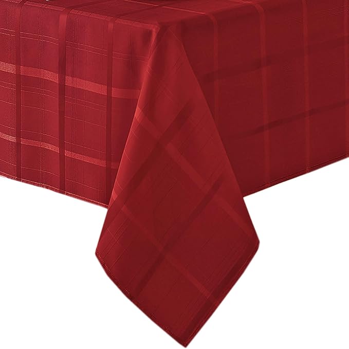 Newbridge 52 x 70 Inch Rectangle Fabric Tablecloth, Elegance Plaid, 100% Polyester, No Iron Soil Resistant Dining Room, Party and Banquet Table Cover, Solid Textured, Scarlet Red