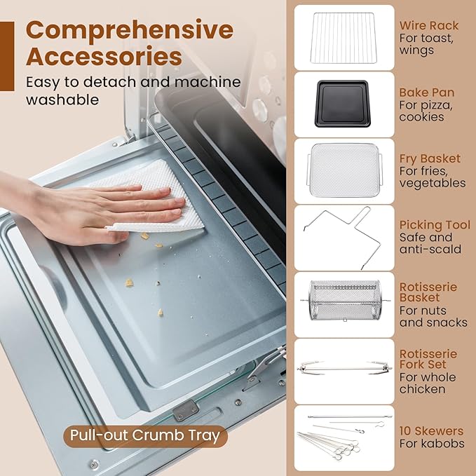 COSTWAY 14-in-1 Air Fryer Toaster Oven Combo, 1700W Dual Cook & 26 QT Large Capacity Stainless Steel Countertop Convection Oven with Bake, Rotisserie, Dehydrate & Defrost, LED Display, 7 Accessories