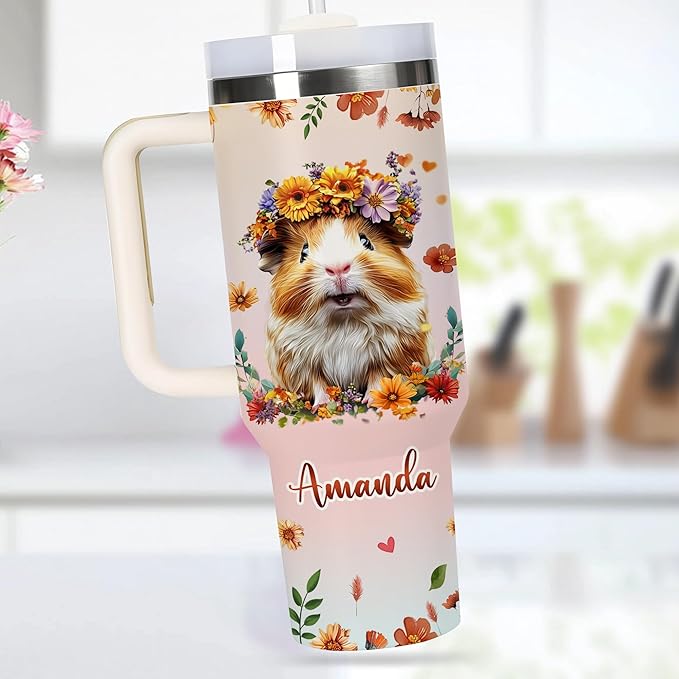 AGGLOMEKC Personalized Cute Guinea Pig Cup - Mother's Day Birthday Gift For Animal Lovers - Just A Girl Who Loves Guinea Pig Tumbler 40oz With Custom Name - Pet Lover Gifts For Women, Her