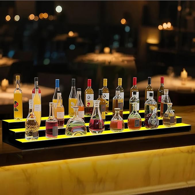 VEVOR LED Lighted Liquor Bottle Display, 3 Tier 70 Inch, Illuminated Home Bar Shelf with RF Remote & App Control, 7 Static Colors, Acrylic Lighted Whiskey Shelf for 52 Bottles, Powered by Adapter Only