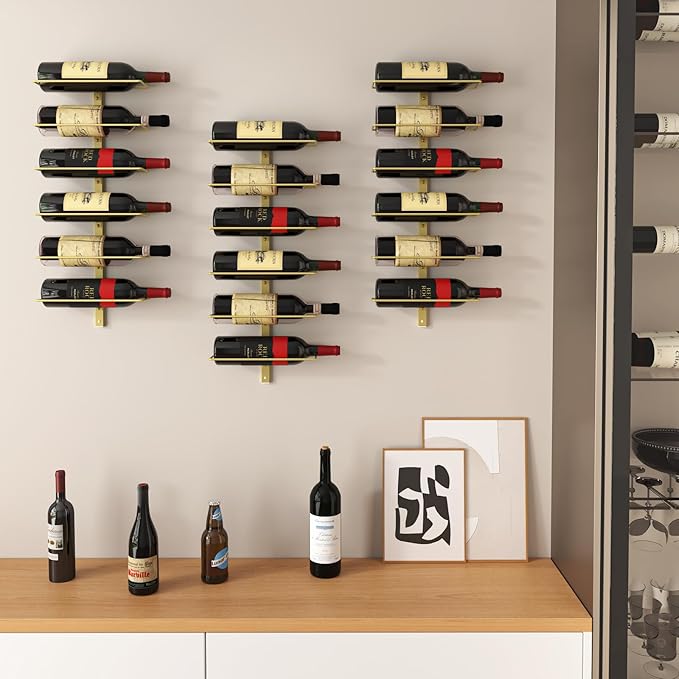 B4Life Gold Wine Rack and Holder Wall Mounted 18 Bottles, Metal Hanging Mount Racks for Wall, Wine Bottles for Bottles Storage Home Bar, Cellar and Kitchen, Dining Room (Gold, 18 Bottle)