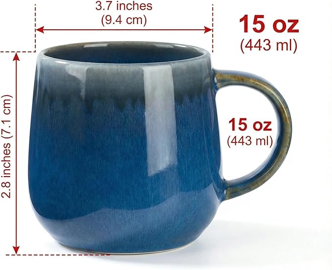 bestone Coffee Mugs Set of 4竊?5 oz Large Coffee Mugs, Ceramic Mugs with Handles,etc Coffee Mugs, Cups for Coffee Cereal Latte 竊똌icrowave & Dishwasher safe竊똃ark Blue