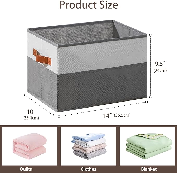 Euct 6 Pack Large Storage Bins with Handle,Collapsible Storage Basket for Shelves,Fabric Closet Organizer for Organizing Clothes Blanket,Decorative Dorm Organizers and Storage