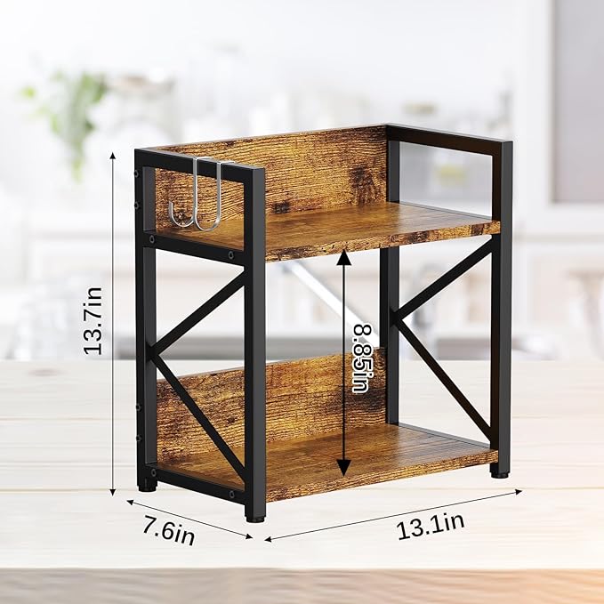 2 Tier Kitchen Counter Shelf Organizer, Coffee Bar Station Organizer for Countertop竊똕pace Saving Spice Rack, Desk Shelf Riser, Coffee Bar Accessories(Rustic Brown, Medium) | Organizer, Coffee Bar Station, Space Saving, Spice Rack, Desk Shelf Riser