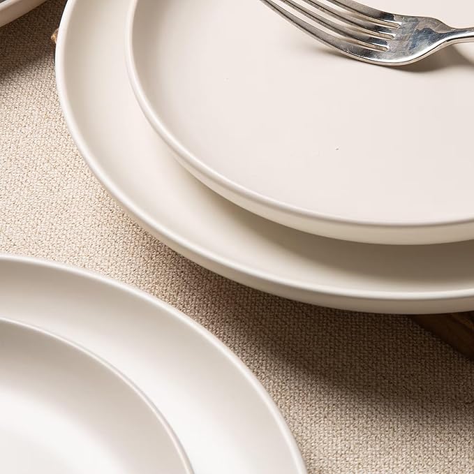 Furrnook 12-Piece Stoneware Dinnerware Set with Mugs | Microwave and Dishwasher Friendly | Stackable Matte Glaze Plates & Bowls | Service for 3 (White for 3)