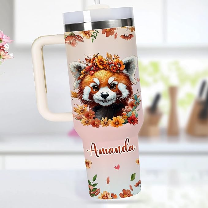AGGLOMEKC Personalized Cute Red Panda Cup - Mother's Day Birthday Gift For Animal Lovers - Just A Girl Who Loves Red Panda Tumbler 40oz With Custom Name - Pet Lover Gifts For Women, Her