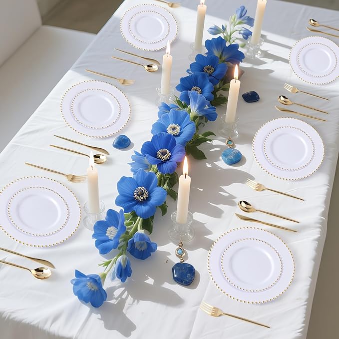 EI 60pcs White Plastic Plates with Gold Rim,Heavy Duty Plastic Plates Disposable,White and Gold Plate for Party,Wedding,Birthday,Afternoon Tea,Spring,Mother's Day,Valentine's Day