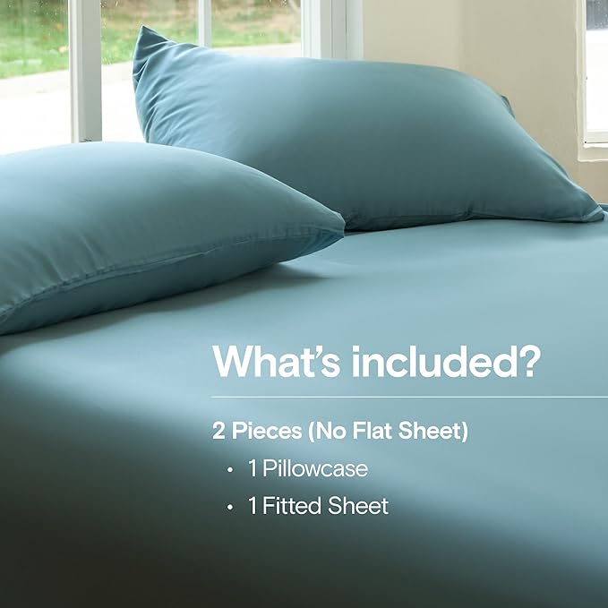 DOZ Sheet Set, 100% Viscose derived from Bamboo, Organically Grown, Buttery Soft, Cooling Sheets, High GSM, Deep Pockets - 2 Piece - 1 Pillowcase 1 Fitted Sheet (Teal, Twin)