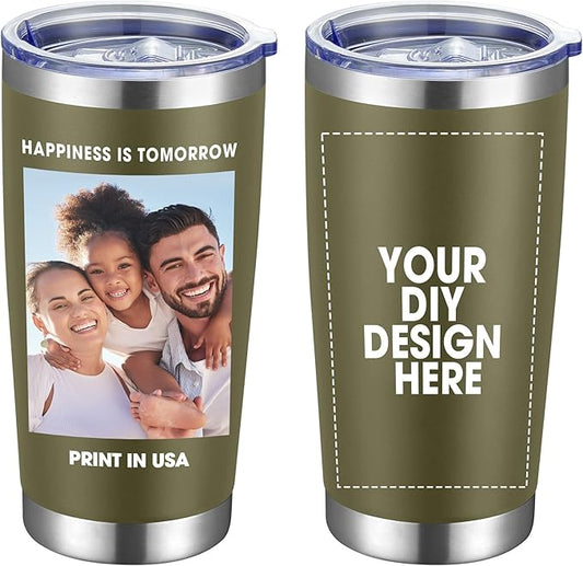 Personalized Coffee Tumbler Print in USA 20oz Stainless Steel Double Wall Insulated Coffee Cup With Text Photo Logo