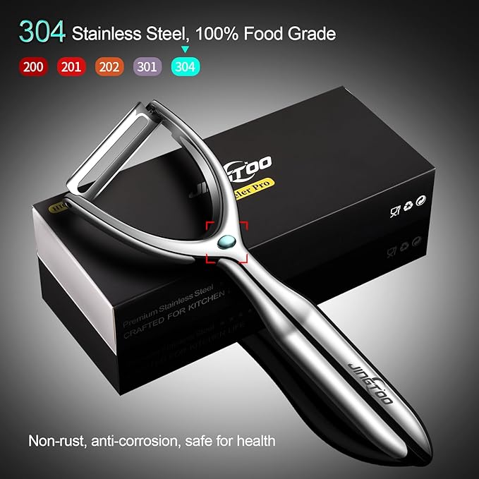 JINGTOO Vegetable Peeler Stainless Steel, Premium Potato Peelers for Kitchen, Ultra Sharp Fruit Veggie Peeler Rotary Blade, Y Shaped Apple Cucumber Ergonomic Peelers Handle - 5 Years Warranty (Plain)