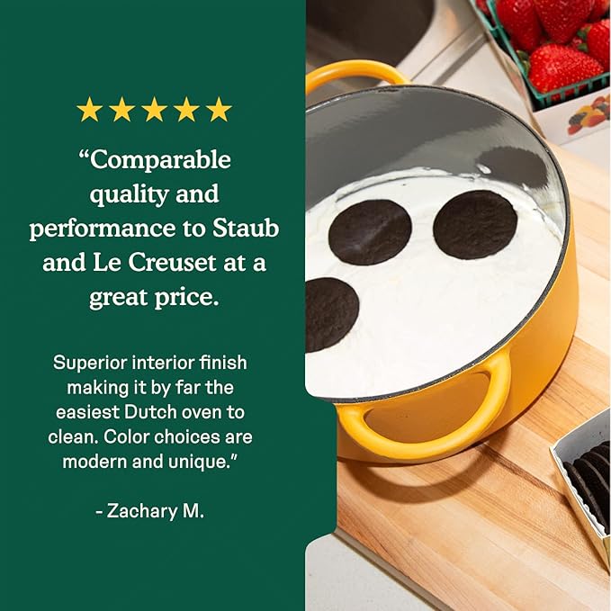 Great Jones Dutch Baby Dutch Oven with Lid (Mustard, 3.5-Quart) | Enameled Cast Iron, Round Shape | Safe for Stovetops & Ovens up to 500째F | Space-Saving & Dishwasher-Friendly | Small-Batch Cooking