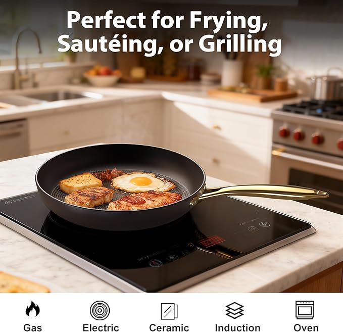 10 inch Cast Iron Non Stick Frying Pan, Honeycomb Skillet for Even Heating, Durable Nonstick Fry Pan with Stay Cool Handle, Ideal for Induction Compatible, Best Gift for Home Cooks