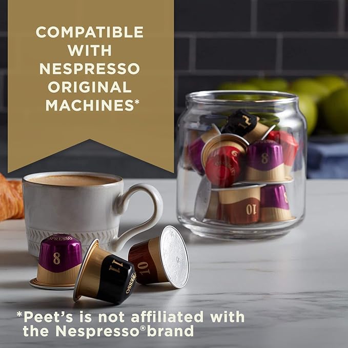 Peet's Coffee, Medium Roast Decaf Espresso Capsules, Compatible with Nespresso Original Machine - Decaf Ristretto Intensity 10, 50 Count (5 Boxes of 10 Espresso Capsules)
