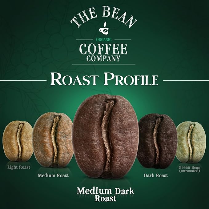The Bean Organic Coffee Company Breakfast Blend, Medium Dark Roast, Ground Coffee, 16-Ounce Bag,Caf챕 molido tostado organico