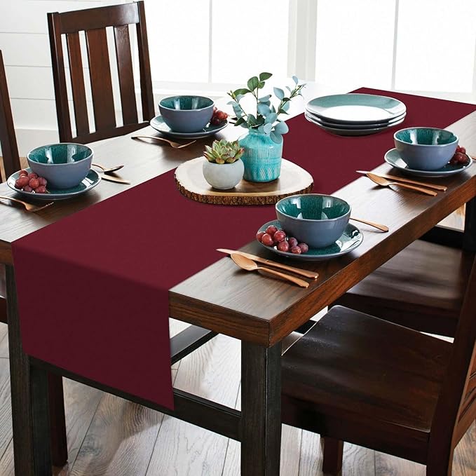 12 Pack Burgundy Polyester Table Runner 12 x 108 Inch Long Rustic Farmhouse Wedding Table Runners, Washable and Reusable Table Runner for Wedding Birthday Parties Banquet Table Fall Autum Decorations