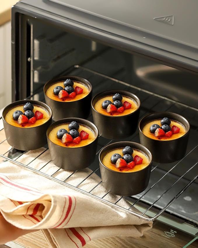 Tikooere Ramekins 2.5 oz,Oven Safe Small Ramekins for Creme Brulee,Souffle,Black Ramkeins for Baking,Ceramic Mini Ramkeins Set of 6,Custard cups for Kitchen,Matte Black