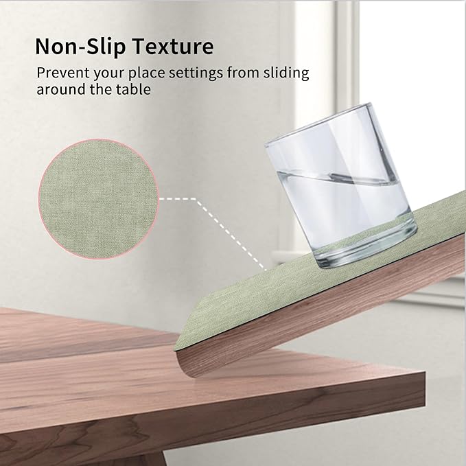 Maxpearl Faux Leather Placemats Set of 4, Waterproof - Wipe Clean - Heat Resistant - Anti Slip Dining Table Place Mats, Suitable for Indoor & Outdoor Use, 17?쇺쇒?2?쇺? Sage Green