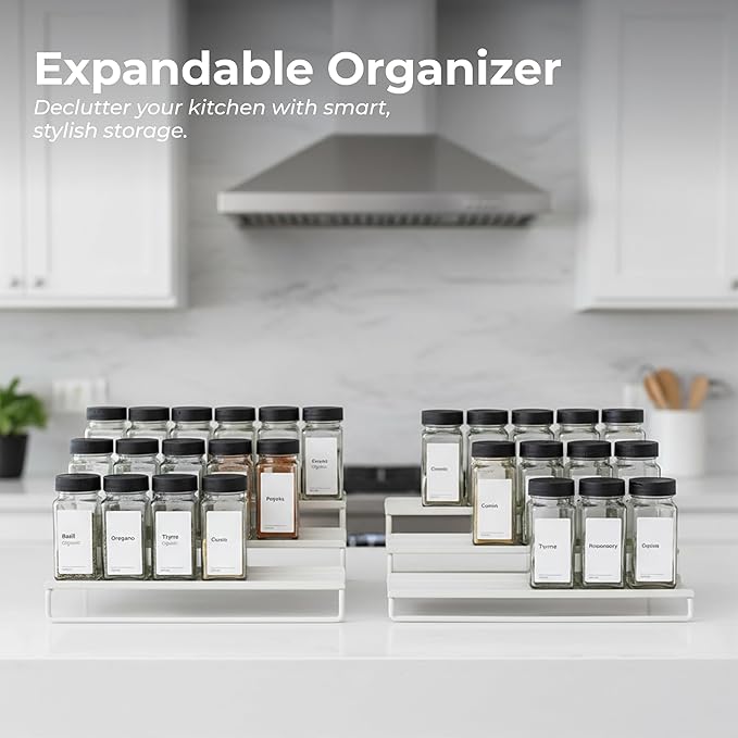 Tiered Spice Rack Organizer ??Warm Gray Metal Countertop & Cabinet Spice Stand, Strong & Sturdy 3-Tier Shelf for Kitchen, Pantry, Seasoning Bottles ??Minimal Scandinavian Design
