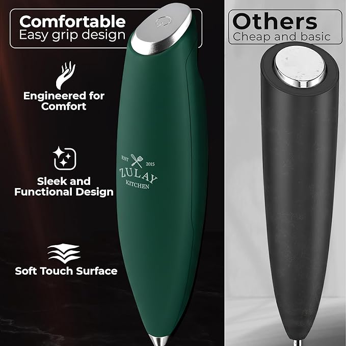 Zulay Kitchen Patented Tornado Triple Whisk Milk Frother with 4 Duracell Batteries ??Handheld Foam Maker for Coffee, Lattes, Matcha & Hot Chocolate ??Rich, Creamy Froth in Seconds
