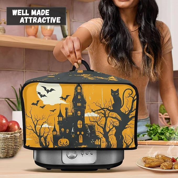 Halloween Haunted House Slow Cooker Cover Slow Cooker Dust Cover Small Appliance Covers for Kitchen Slow Cooker Dust Cover with Pocket for Accessories