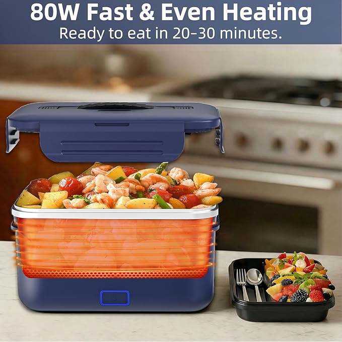 Vingud Cordless Electric Lunch Box for Adults, 1.8L Rechargeable Heated Lunch Box Food Warmer, Portable Self Heating Lunchbox for Mens/Office/Car/Travel, Lonchera El챕ctrica Port찼til Battery Powered