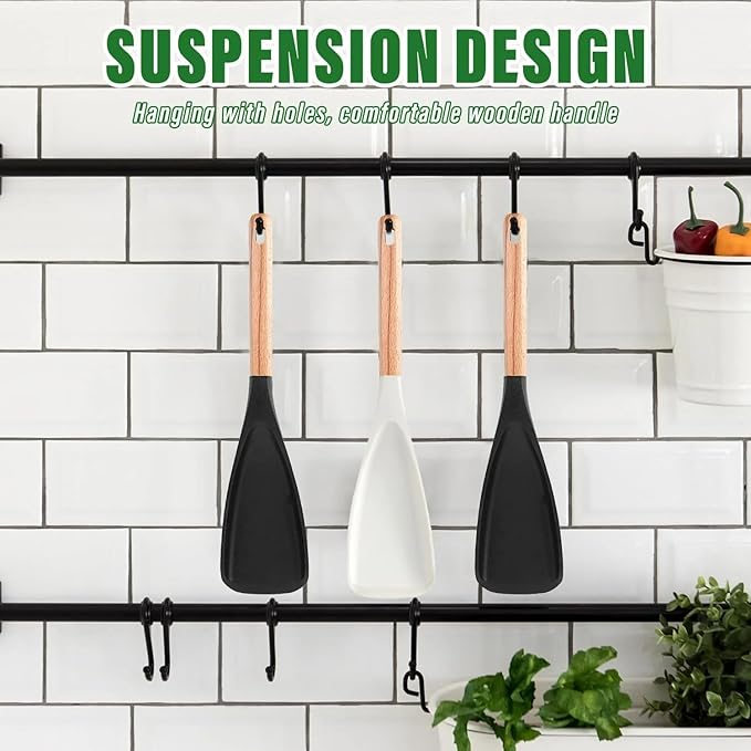 Cedar and Ash Spoon,Cedar and Ash Spoonula,Multifunction Spatula Cooking Spoon, Matte Kitchen Silicone Utensil for Cooking Serving (Black 2pcs)