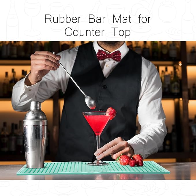 Tioncy 4 Pcs Bar Mat for Countertop 18 x 12 Inch Non Slip Cocktail Rubber Coffee Bar Service Mat for Bartending Hot Dishes Restaurants Barbershop Clippers Hot Pads, Green