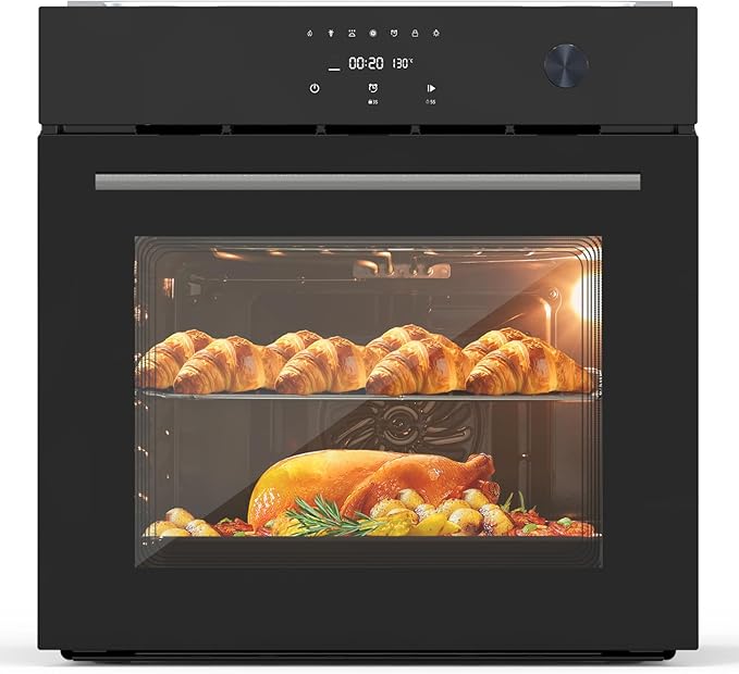 24 Inch Built-In Single Wall Oven, 2.5 Cu.Ft 3000W Electric Convection Oven with Touch & Mechanical Knob Controls, 8 Cooking Modes, ETL Certified, Modern Black Finish