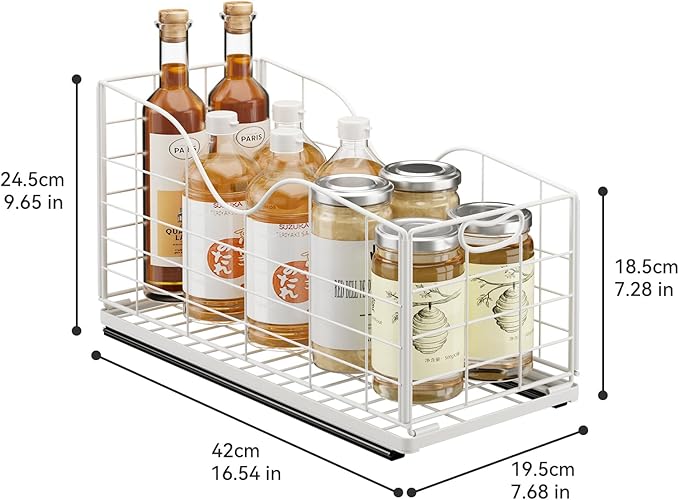 Pull out Narrow Cabinet Organizer,Carbon Steel Pull Out Drawer,Fixed Heavy Duty Kitchen Cabinet Slide Out Shelves for Storing and Organizing Bathrooms, Kitchens, Bedroom (White, Deep 16.7")