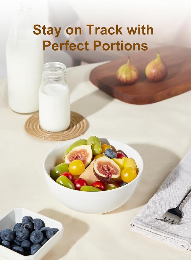 Yedio 22 oz White Porcelain Bowls Set of 4 ??Cereal, Soup, Rice, Oatmeal & Salad Bowls ??Microwave & Dishwasher Safe, Stackable for Kitchen Use