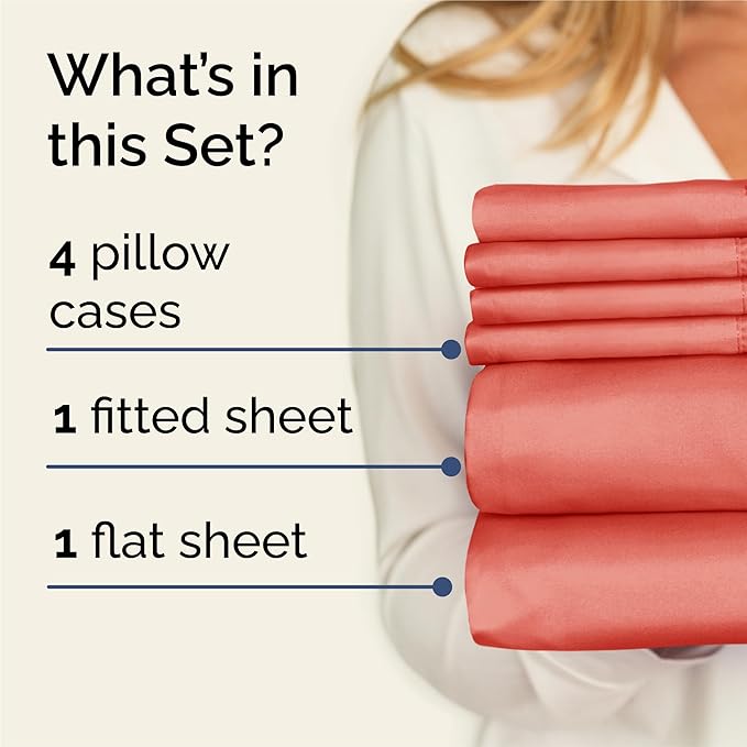 King 6 Piece Sheet Set - Cooling & Breathable Bed Sheets - Hotel Luxury Bed Sheets for Women, Men, Kids & Teens - Comfy Bedding with Deep Pockets & Easy Fit - Soft and Wrinkle Free - King Coral Sheets
