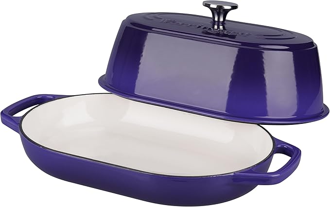 Enameled Cast Iron Dutch Oven Pot with Dome Lid, Oval Bread Oven for Homemade Sourdough Bread Baking, Oven Safe up to 500째F, 6 Quart, Purple