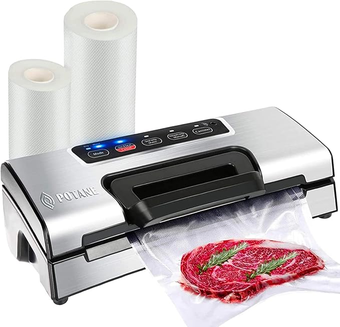 Precision Vacuum Machine,Pro Food Sealer with Built-in Cutter and Bag Storage(Up to 20 Feet Length), Both Auto&Manual Options,2 Modes,Includes 2 Bag Rolls 11?쓝16??and 8?쓝16??Compact Design