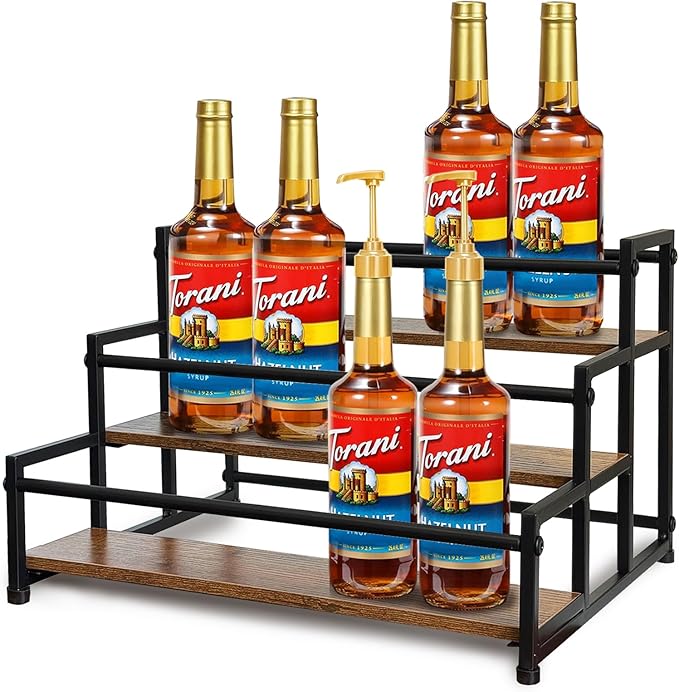 Klxuyuo 3-Tier Coffee Syrup Rack for 15 Bottles (750ml) ?밪turdy Coffee Syrup Organizer for Bar, Kitchen, Caf챕, Office
